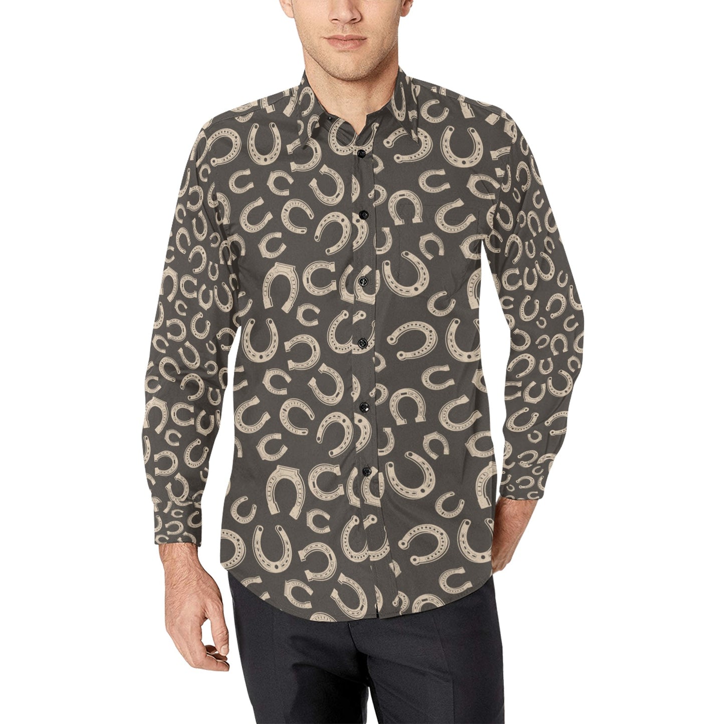 Horseshoe Print Design LKS303 Men's Long Sleeve Dress Shirt