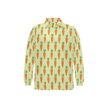 Carrot Pattern Print Design 02 Long Sleeve Polo Shirt For Men's