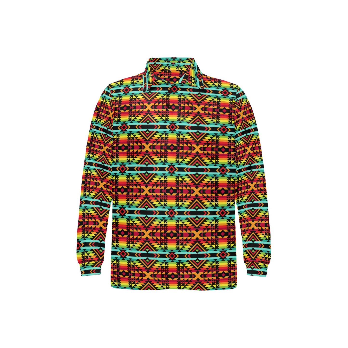 Kente Red Design African Print Long Sleeve Polo Shirt For Men's