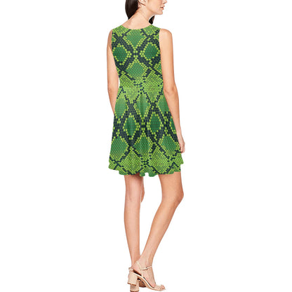 Python Green Pattern Print Design A01 Sleeveless Dress