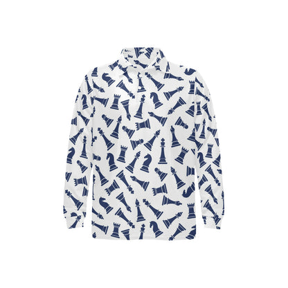 Chess Pattern Print Design 03 Long Sleeve Polo Shirt For Men's