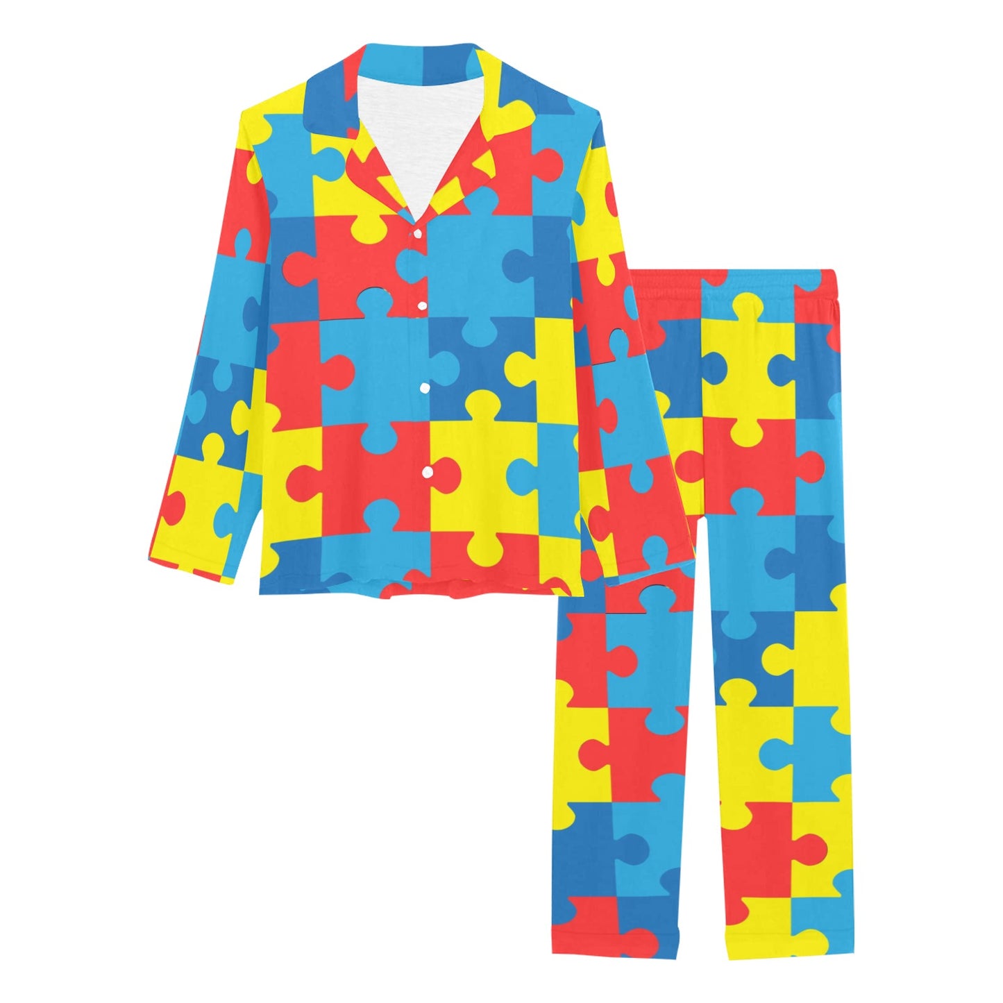 Autism Awareness Puzzles Design Print Women's Long Pajama Set