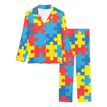 Autism Awareness Puzzles Design Print Women's Long Pajama Set