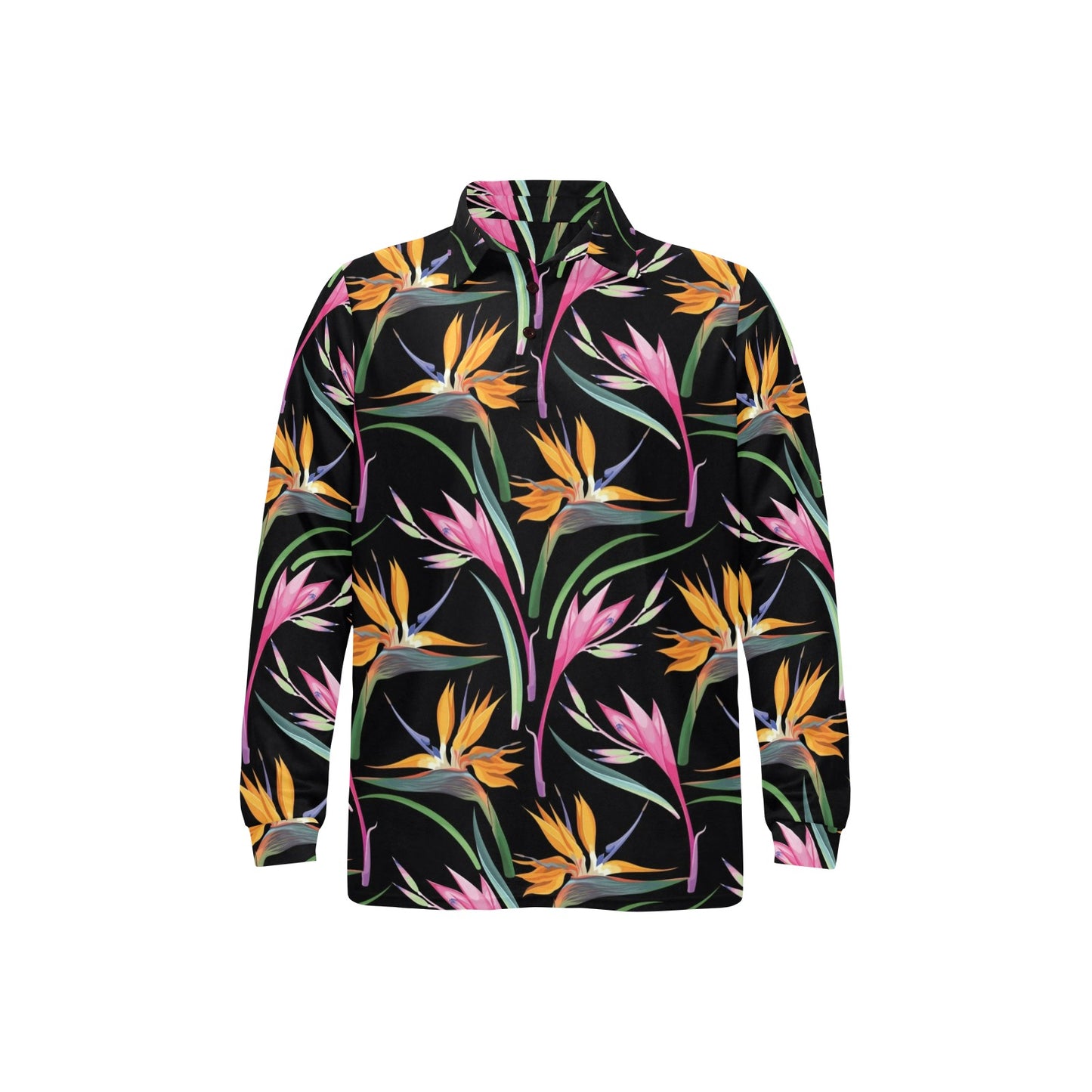 Tropical Flower Pattern Print Design TF017 Long Sleeve Polo Shirt For Men's