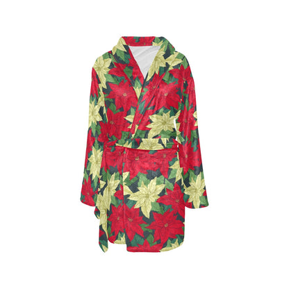 Poinsettia Pattern Print Design POT06 Women's Fleece Robe