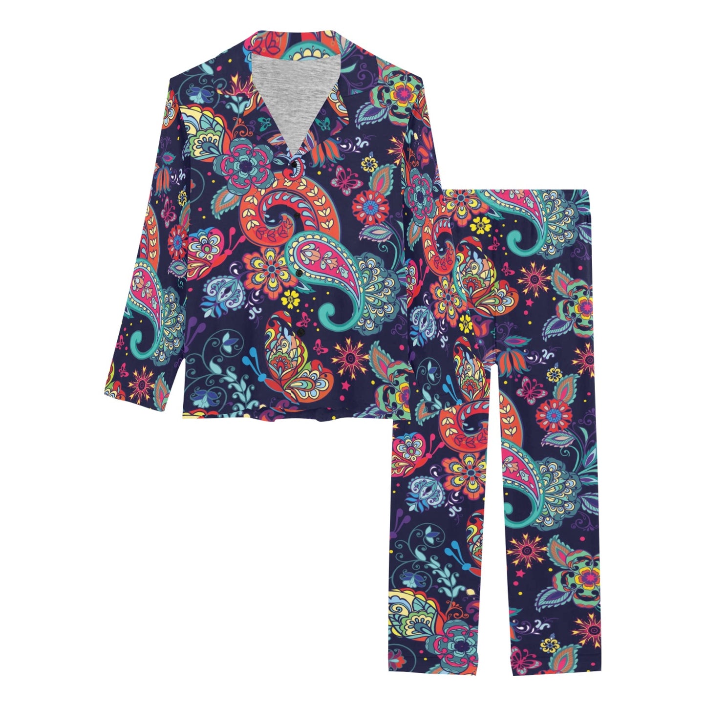 Paisley Boho Pattern Print Design A06 Women's Long Pajama Set
