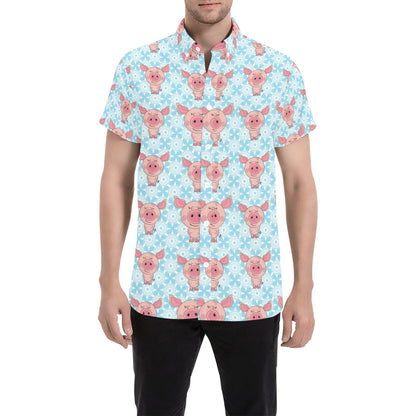 Pig Print Design LKS402 Men Short Sleeve Button Up Shirt