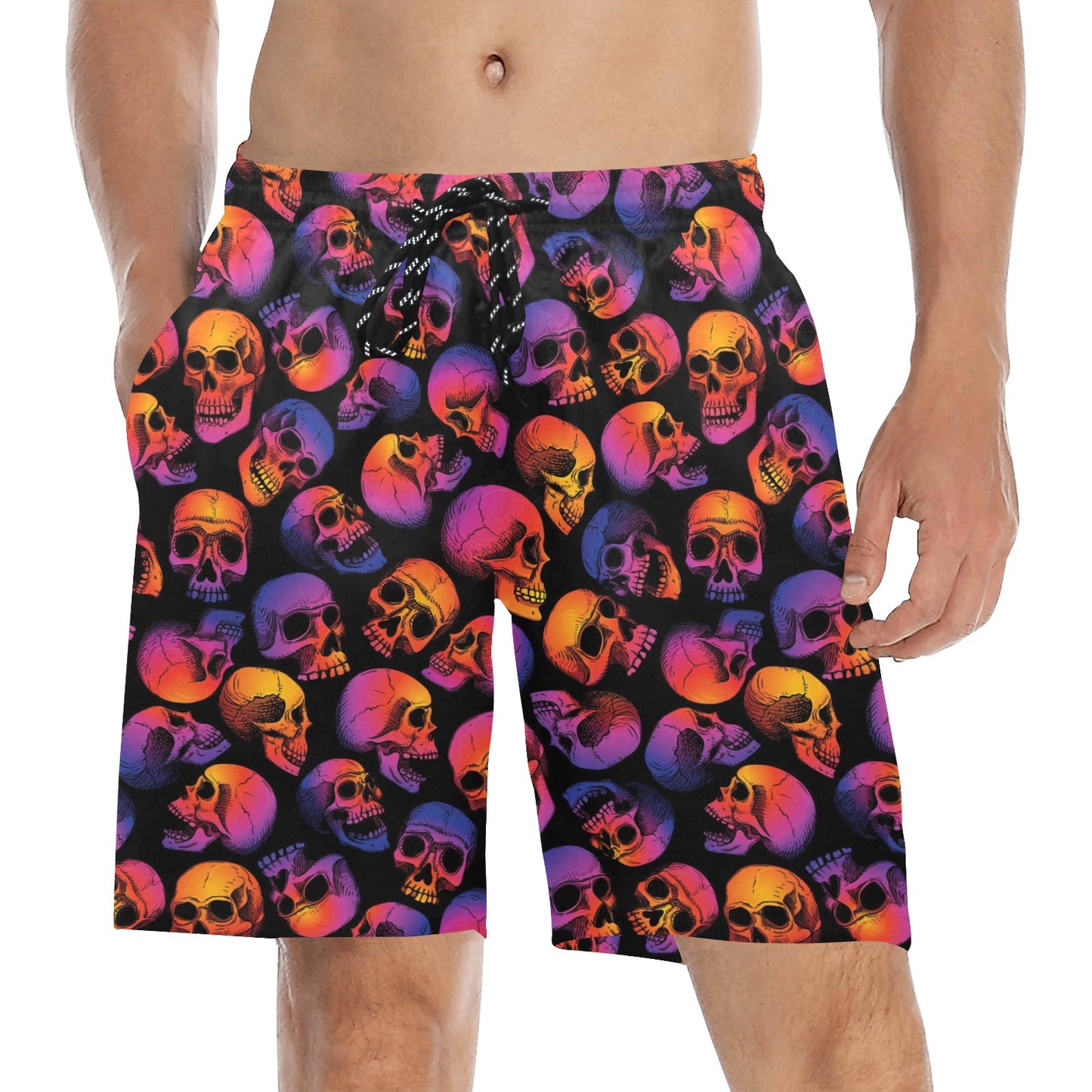 Skull Multicolor Print Design LKS3011 Men's Swim Trunks Beach Shorts