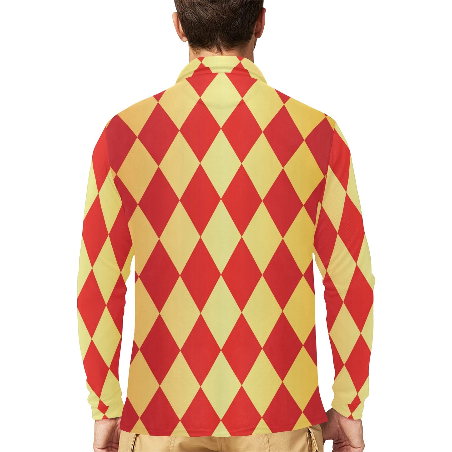 Harlequin Pattern Print Design 03 Long Sleeve Polo Shirt For Men's