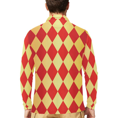 Harlequin Pattern Print Design 03 Long Sleeve Polo Shirt For Men's