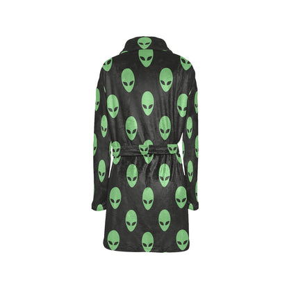 Alien Green Neon Pattern Print Design 01 Women's Fleece Robe