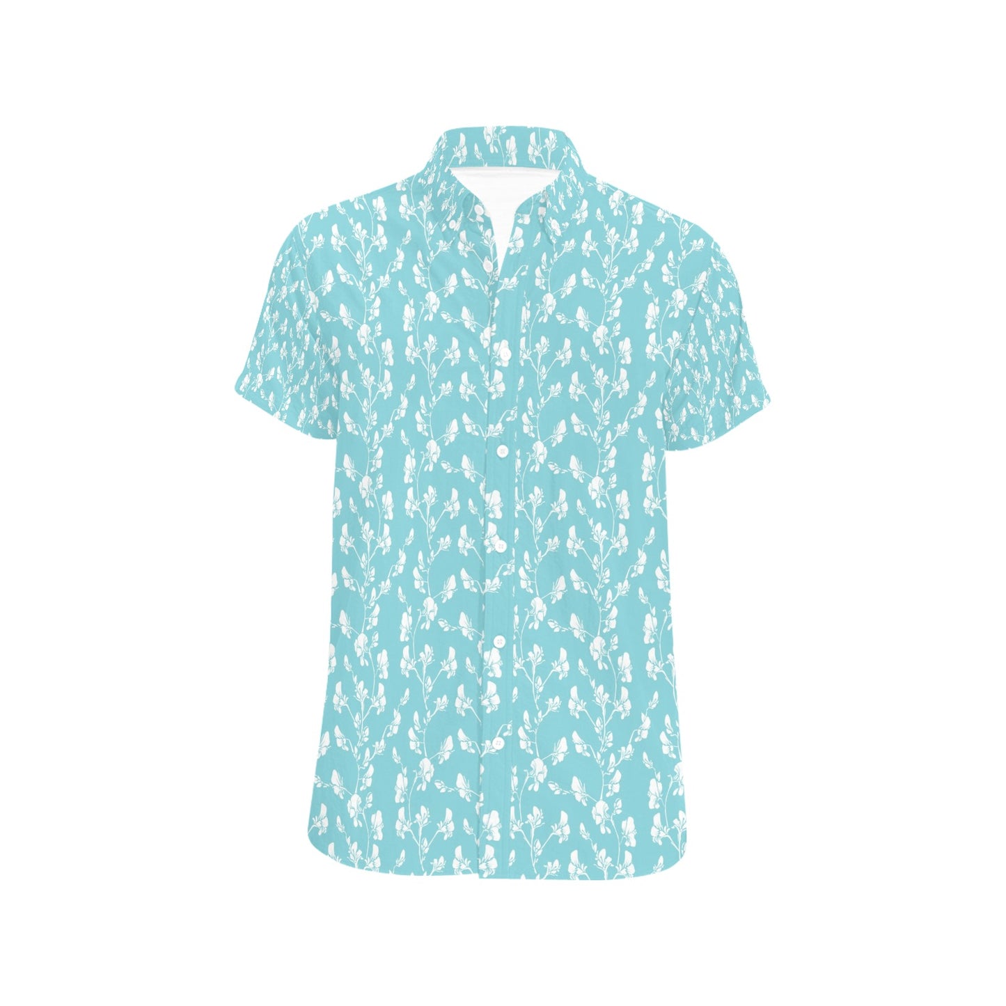 Sweet Pea Print Design LKS302 Men Short Sleeve Button Up Shirt