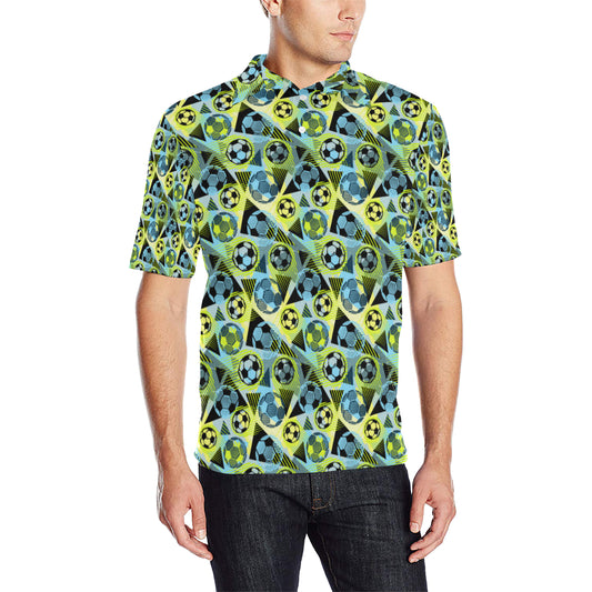 Soccer Ball Themed Print Design Men Polo Shirt