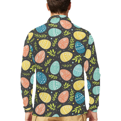 Easter Eggs Pattern Print Design RB01 Long Sleeve Polo Shirt For Men's