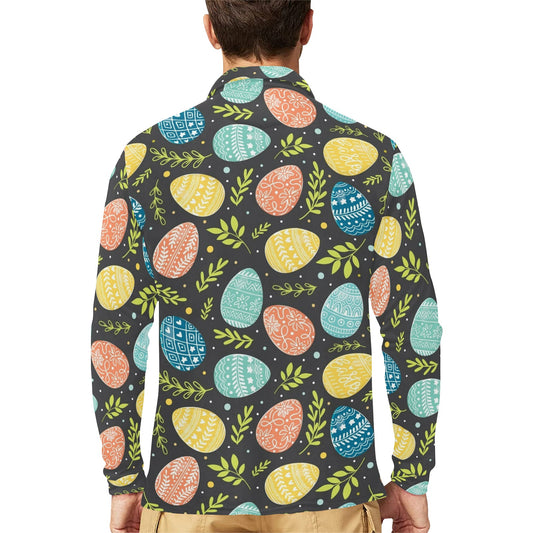 Easter Eggs Pattern Print Design RB01 Long Sleeve Polo Shirt For Men's