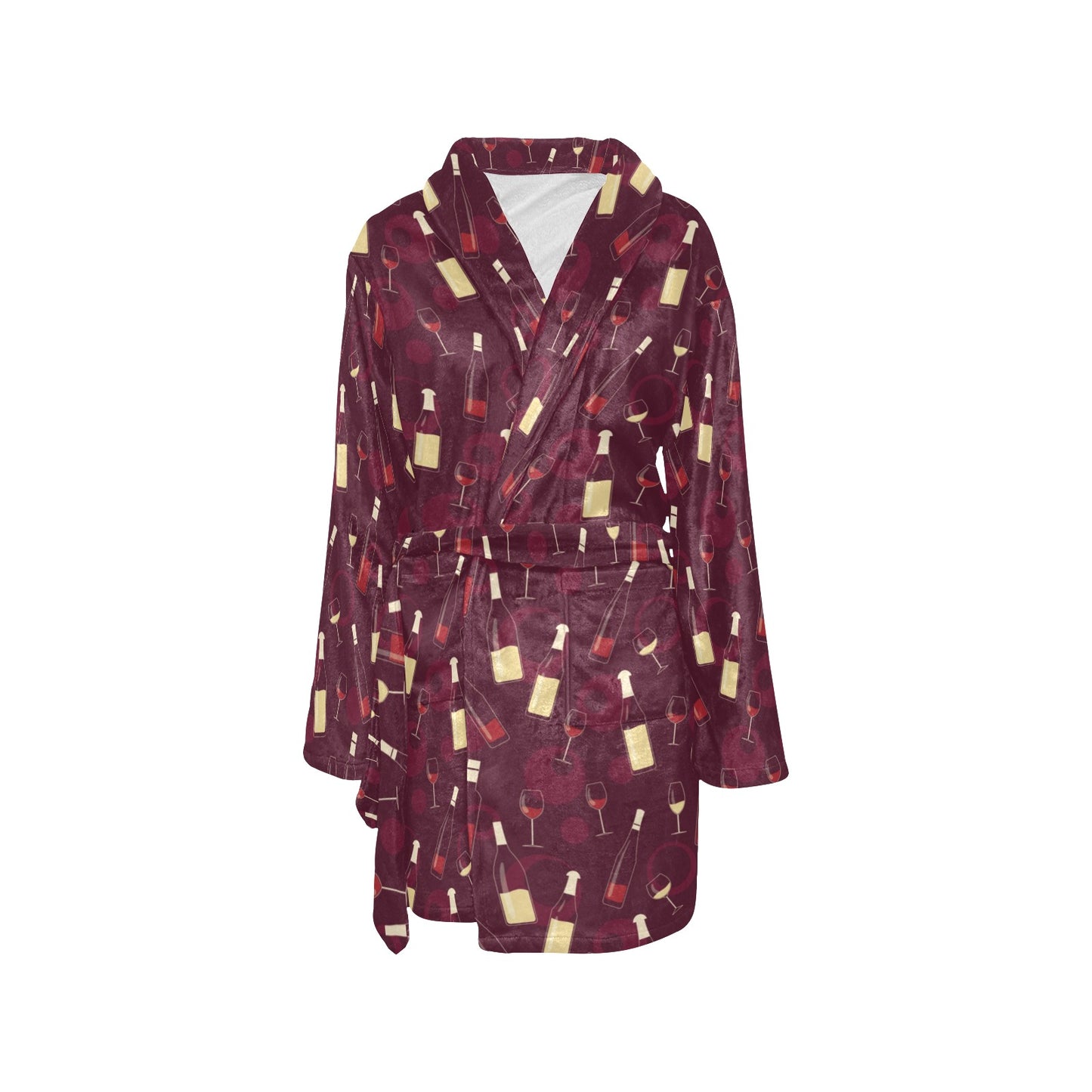 Wine Themed Pattern Print Women's Fleece Robe