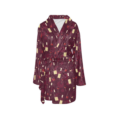 Wine Themed Pattern Print Women's Fleece Robe
