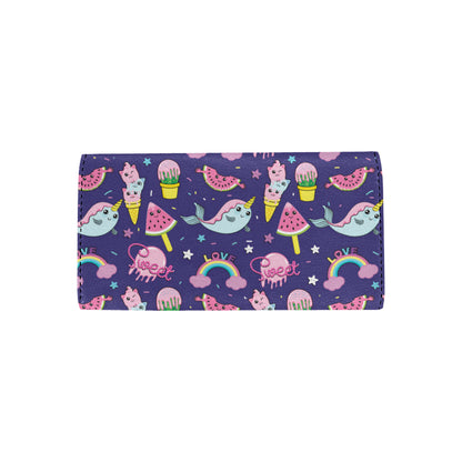 Narwhal Cute Pattern Print Design 02 Women's Trifold Wallet