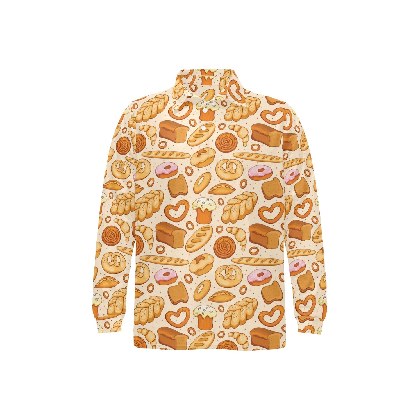 Bread Pattern Print Design 01 Long Sleeve Polo Shirt For Men's