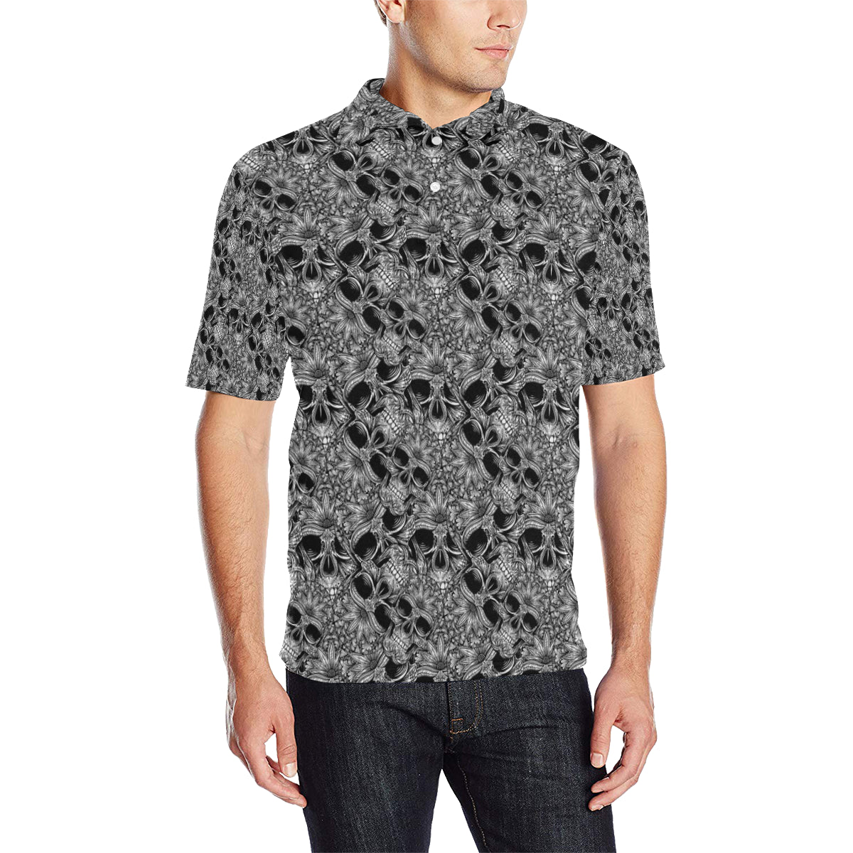 Skull Tattoo Design Print Men Polo Shirt