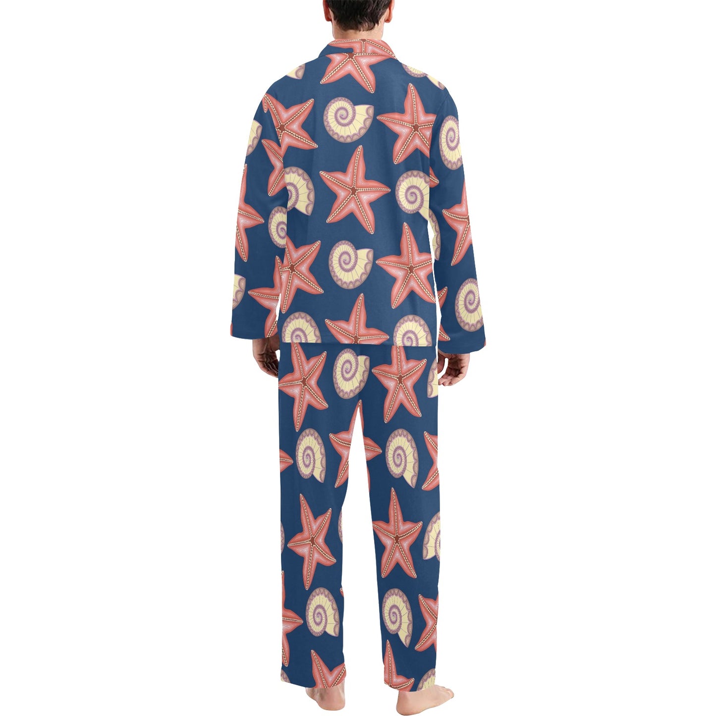 Starfish Pattern Print Design 03 Men's Long Pajama Set