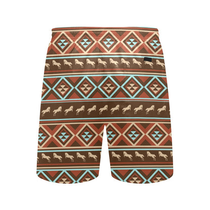 Western Horse Pattern Print LKS301 Men's Swim Trunks Beach Shorts