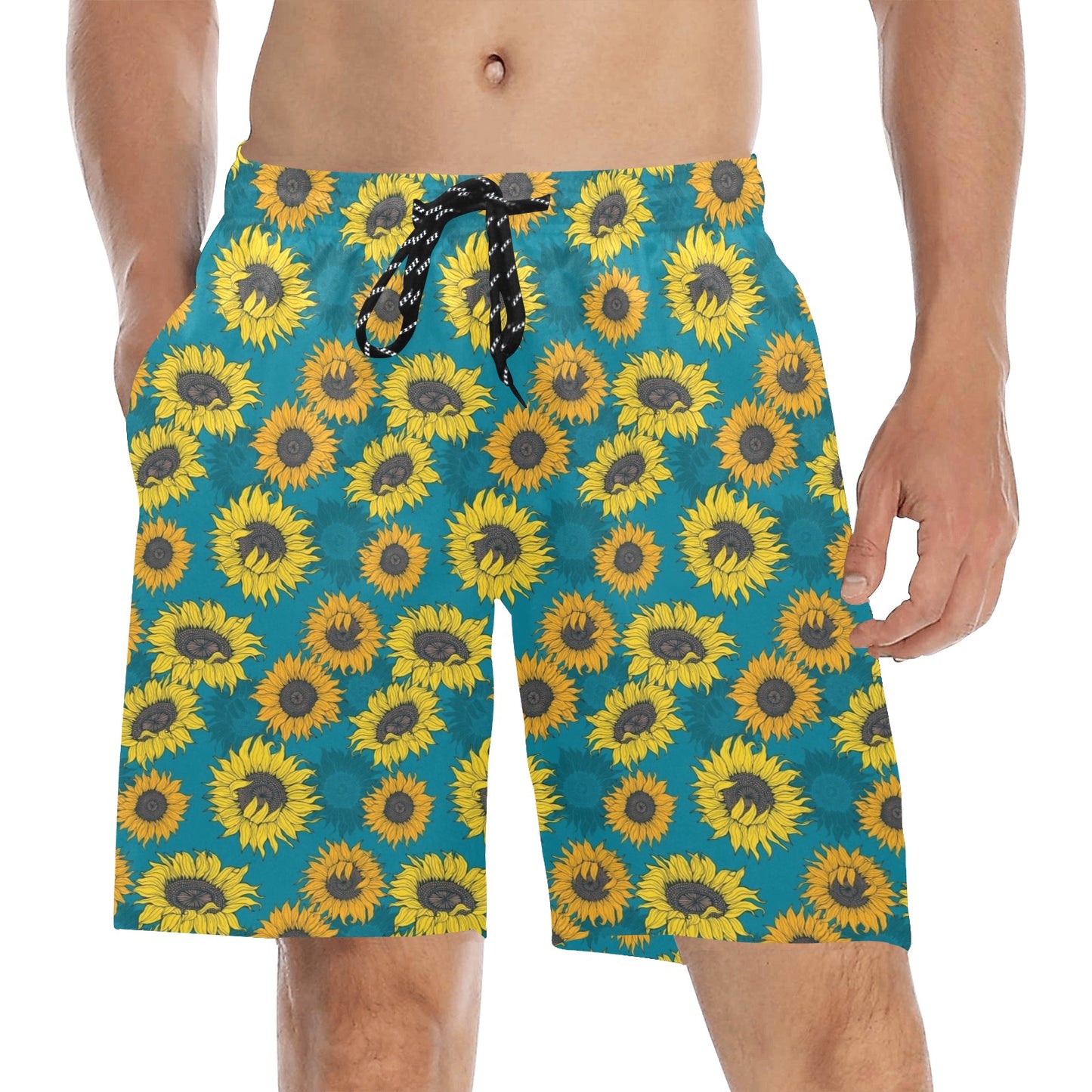 Sunflower Print Design LKS301 Men's Swim Trunks Beach Shorts