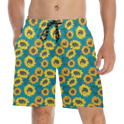 Sunflower Print Design LKS301 Men's Swim Trunks Beach Shorts