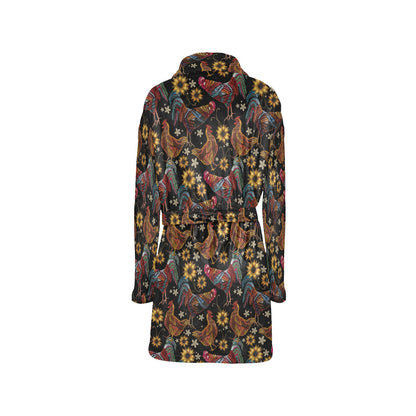 Chicken Embroidery Style Women's Fleece Robe