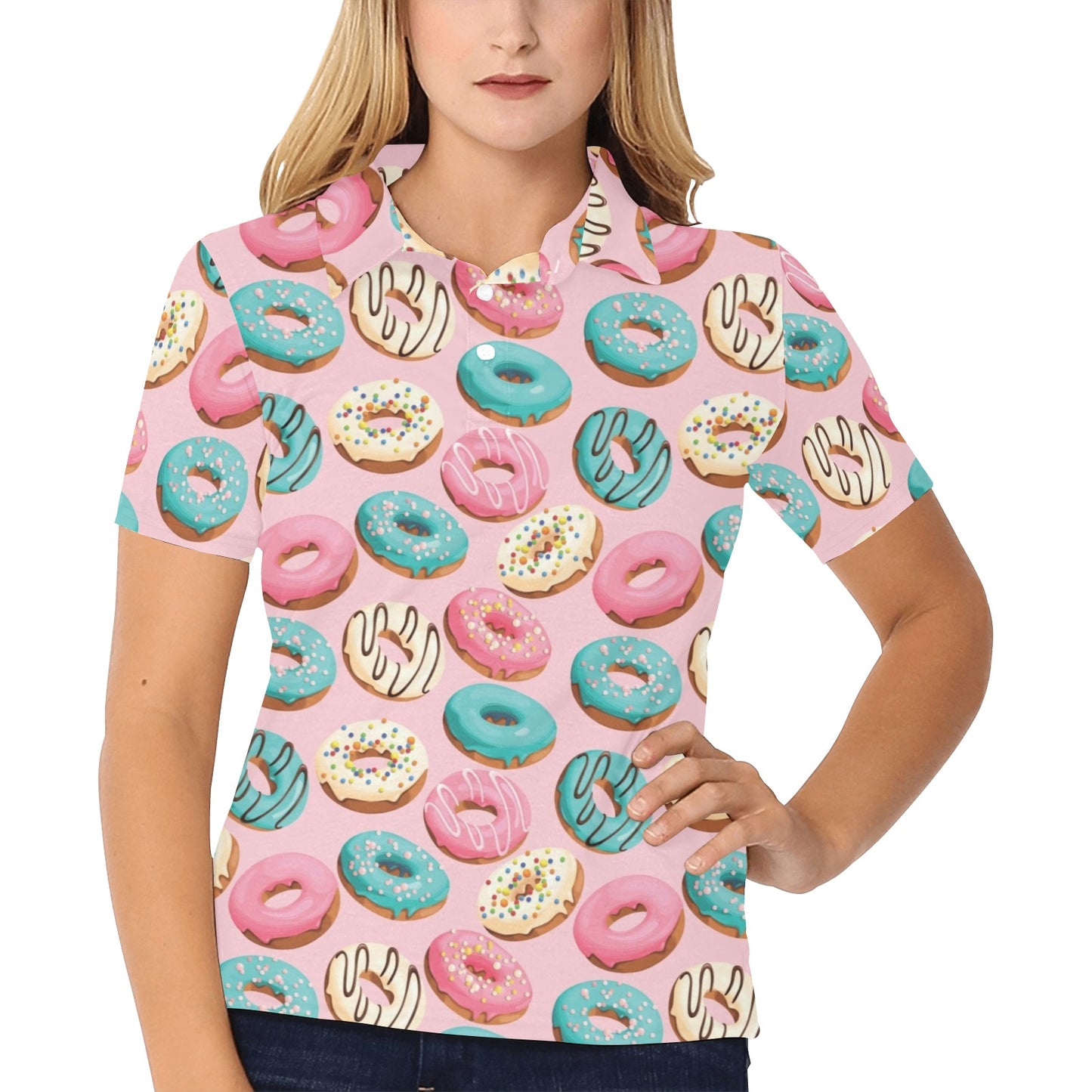 Donut Pattern Print Design DN06 Women's Polo Shirt