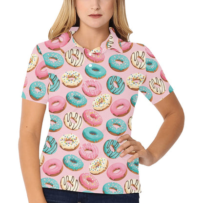 Donut Pattern Print Design DN06 Women's Polo Shirt