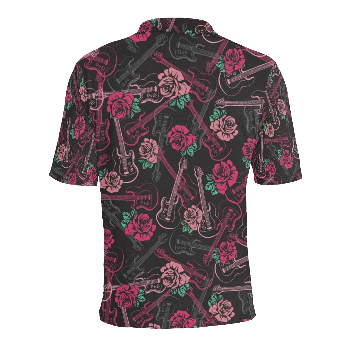 Bass Guitar Pink Rose Pattern Print Design 01 Men Polo Shirt