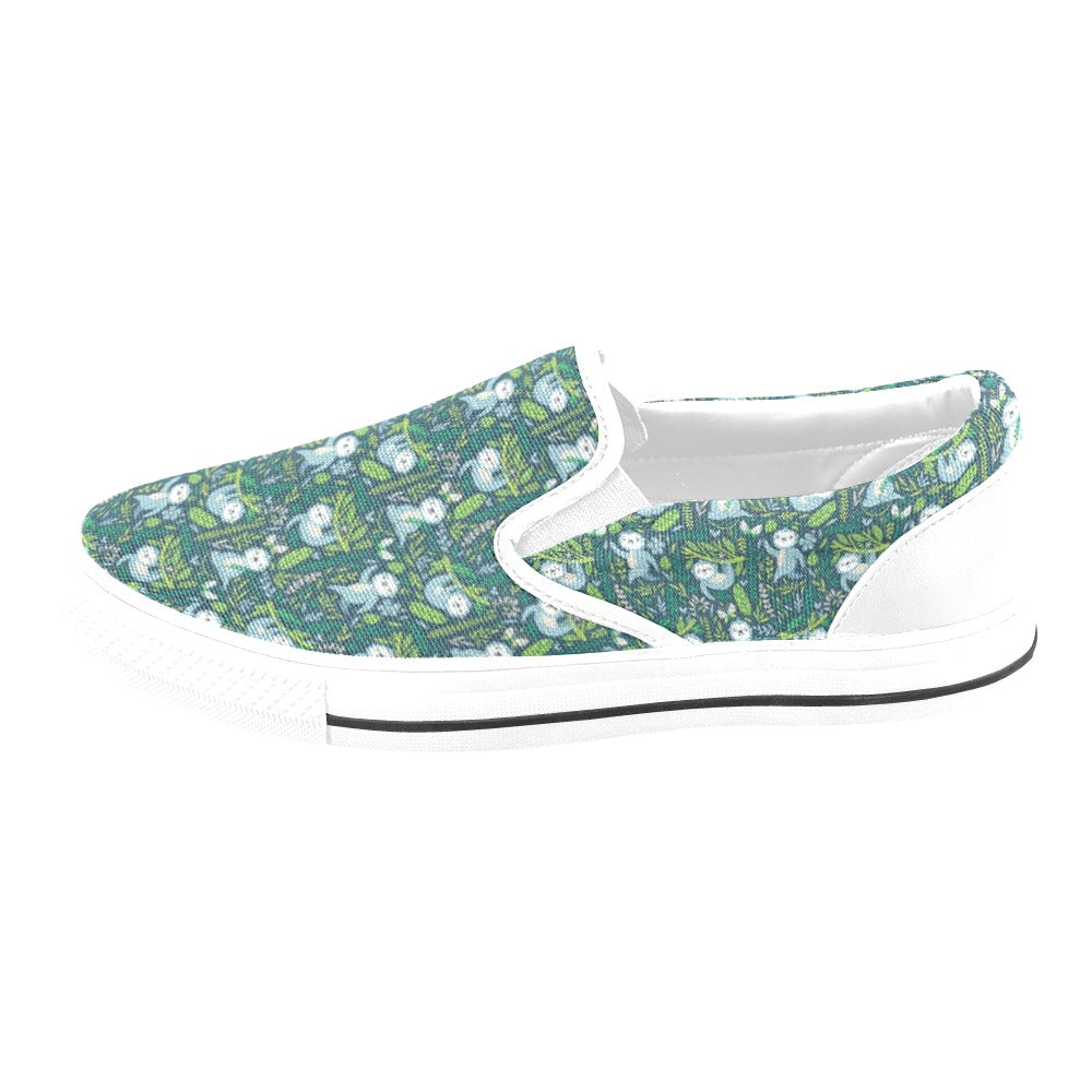 Sloth Print Design LKS304 White Slip Ons Canvas Women's Shoes