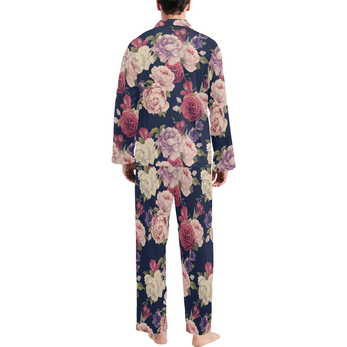 Peony Pattern Print Design PE03 Men's Long Pajama Set