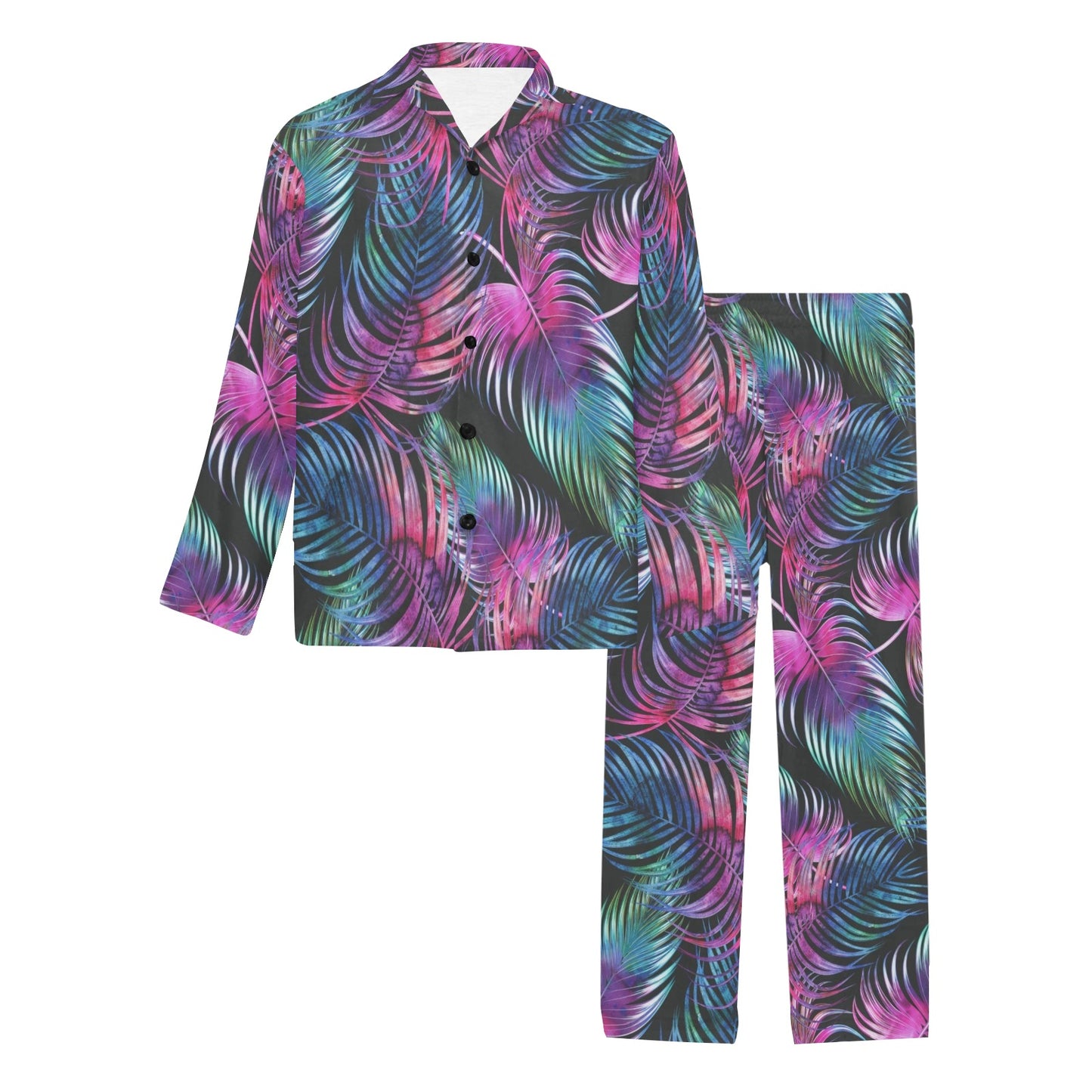 Palm Leaves Pattern Print Design PL010 Men's Long Pajama Set
