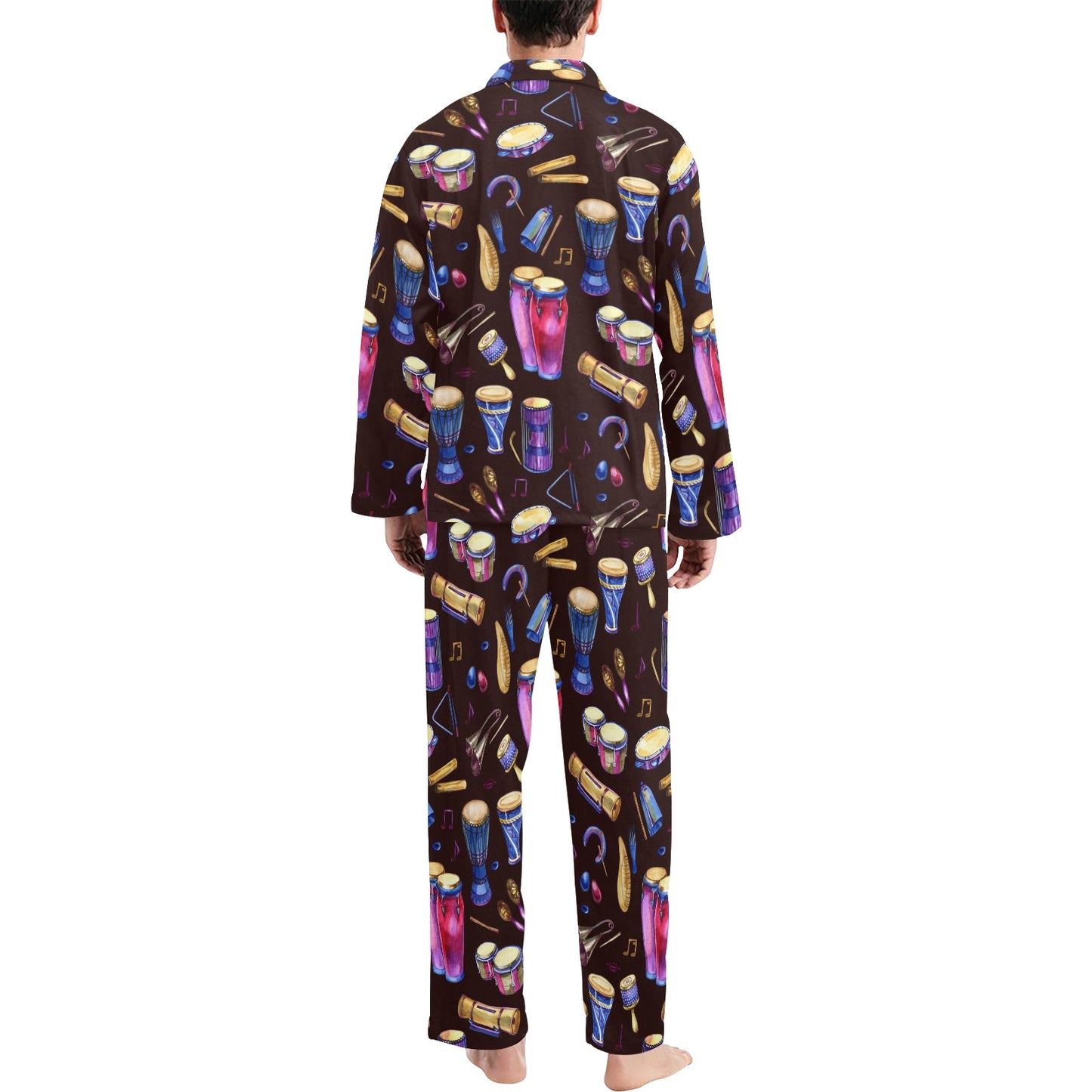 Percussion Neon Pattern Print Design 04 Men's Long Pajama Set