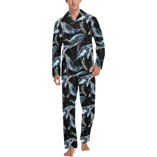 Humpback Whale Pattern Print Design 01 Men's Long Pajama Set