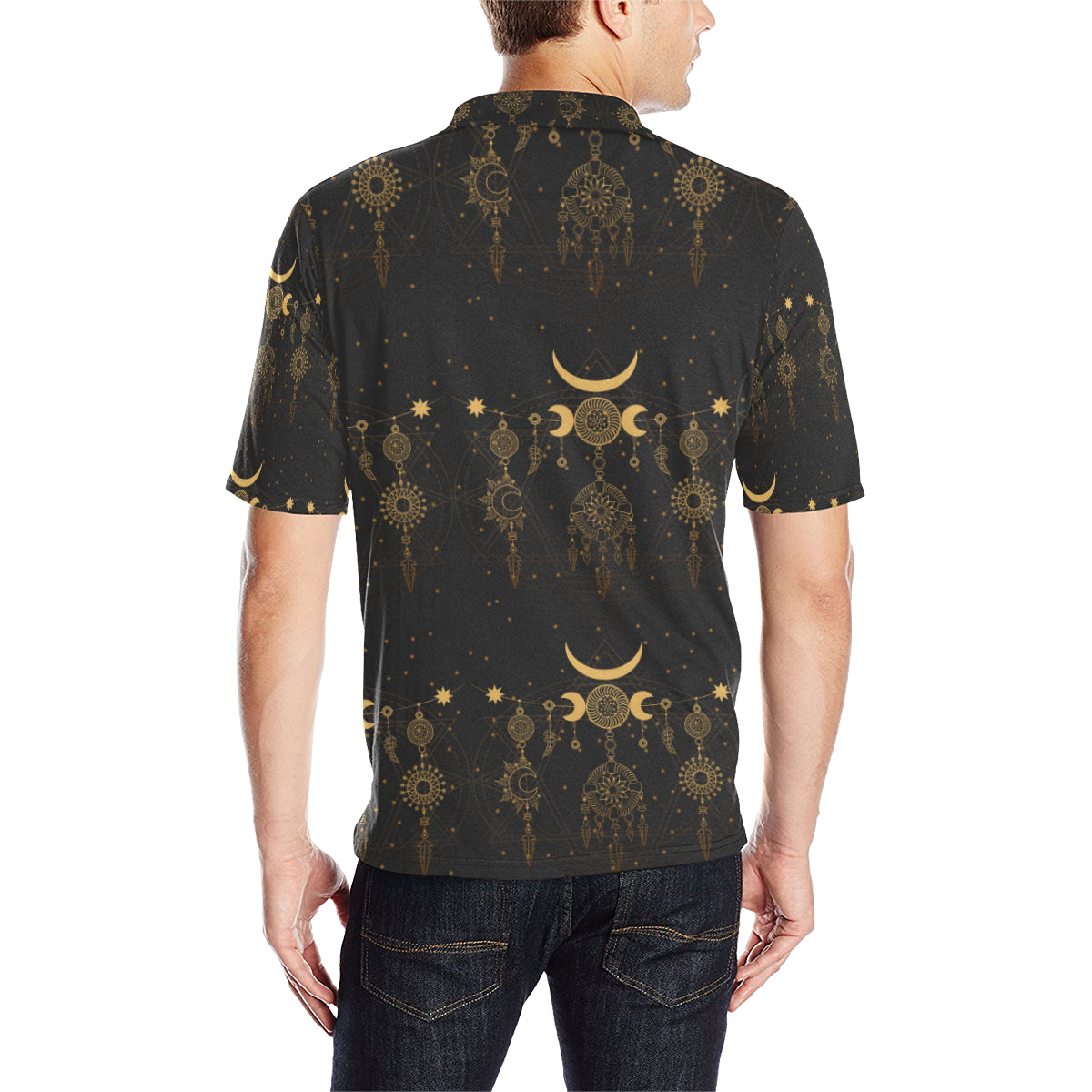 Sun Moon Boho Style Men Polo Shirt