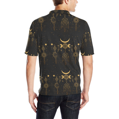 Sun Moon Boho Style Men Polo Shirt