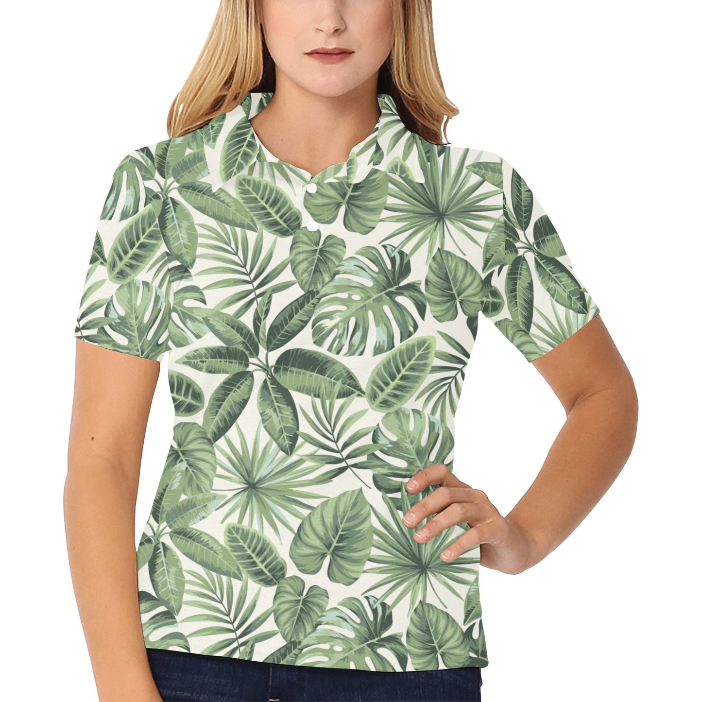 Palm Leaves Pattern Print Design PL014 Women's Polo Shirt