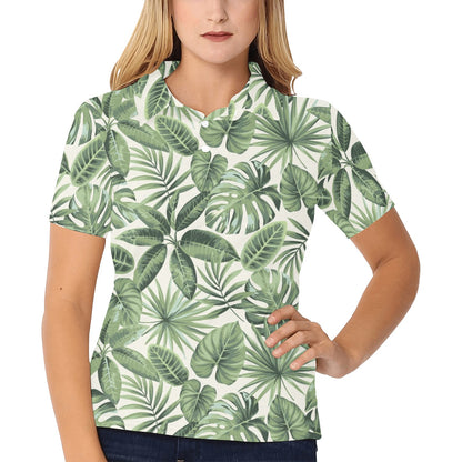 Palm Leaves Pattern Print Design PL014 Women's Polo Shirt
