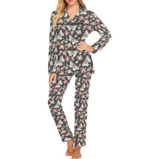 Butterfly Flower Pattern Print Design 07 Women's Long Pajama Set