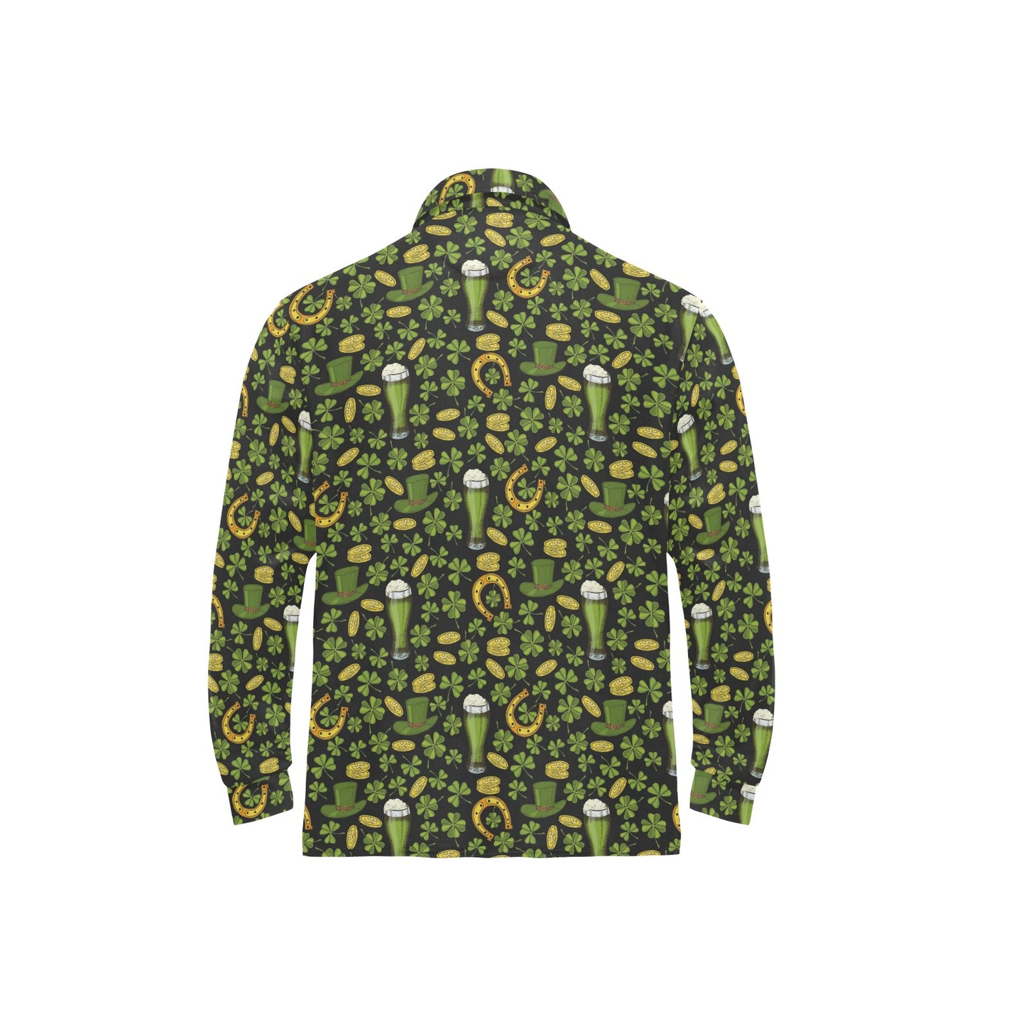 Clover St Patricks Pattern Print Design 03 Long Sleeve Polo Shirt For Men's