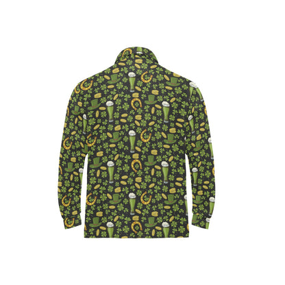 Clover St Patricks Pattern Print Design 03 Long Sleeve Polo Shirt For Men's