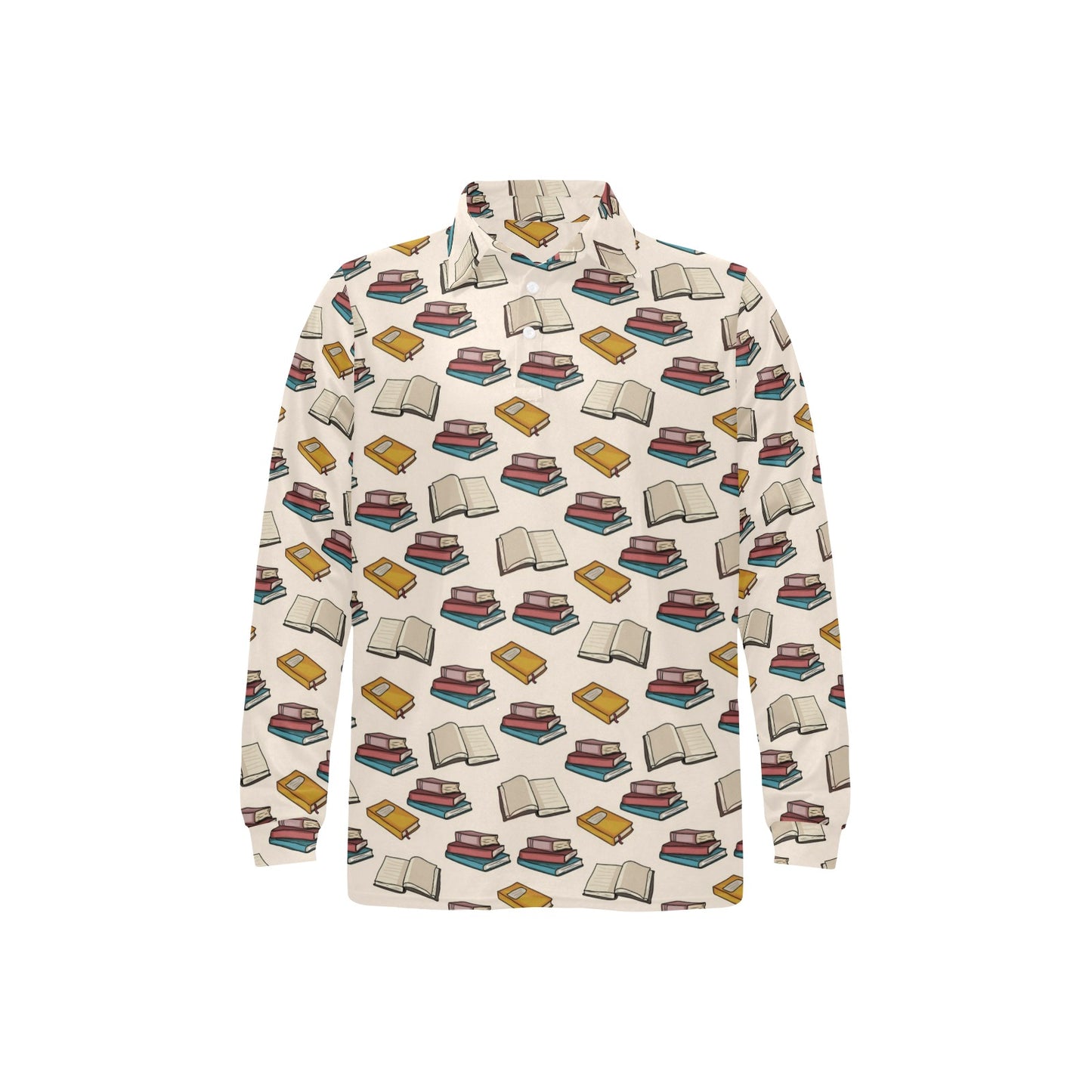 Book Pattern Print Design 04 Long Sleeve Polo Shirt For Men's