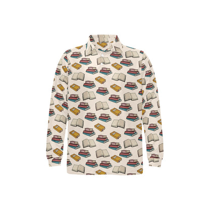 Book Pattern Print Design 04 Long Sleeve Polo Shirt For Men's