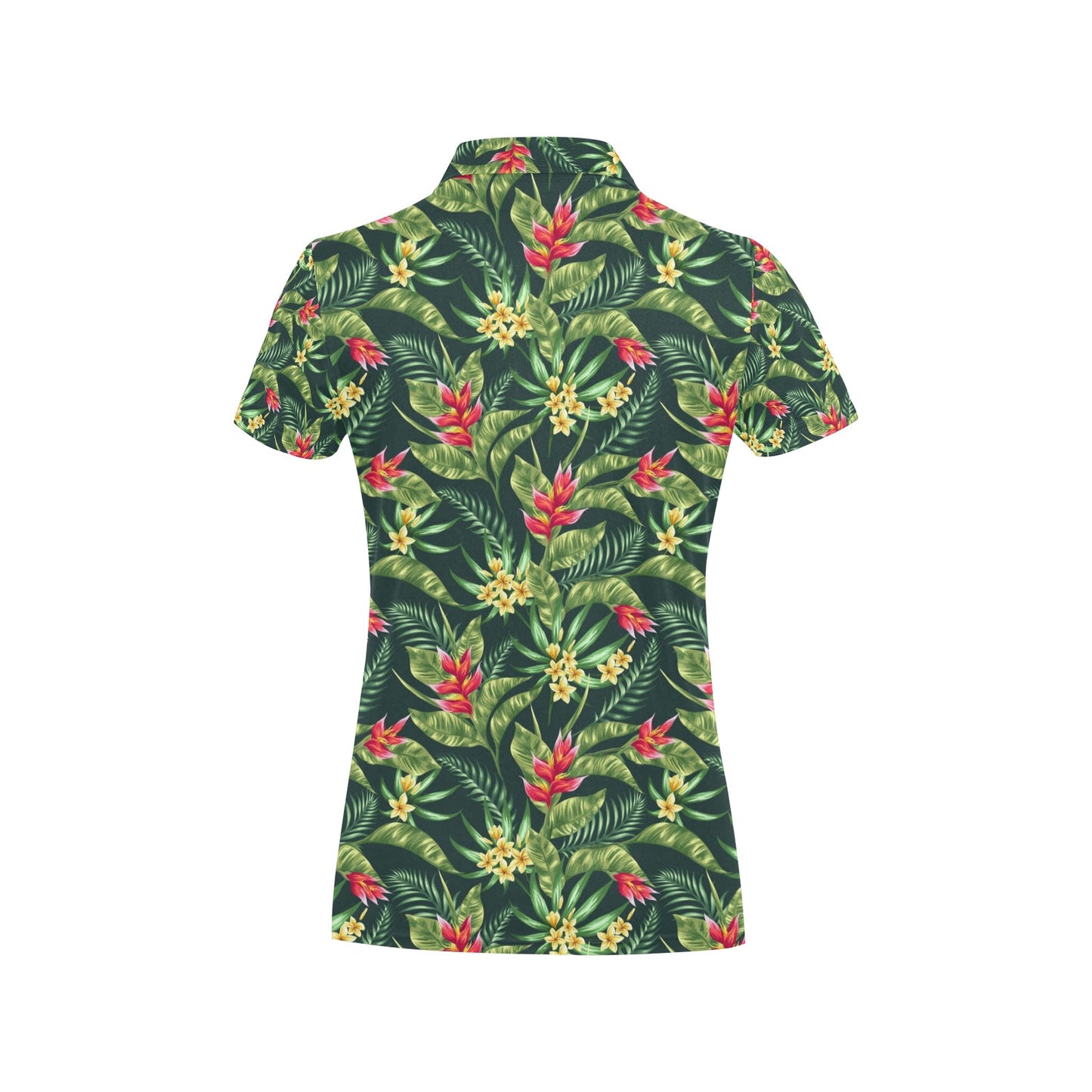 Tropical Folower Red Heliconia Print Women's Polo Shirt