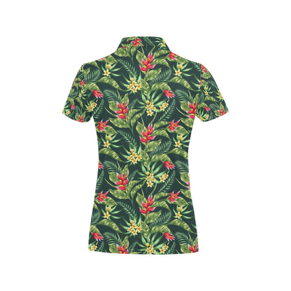 Tropical Folower Red Heliconia Print Women's Polo Shirt