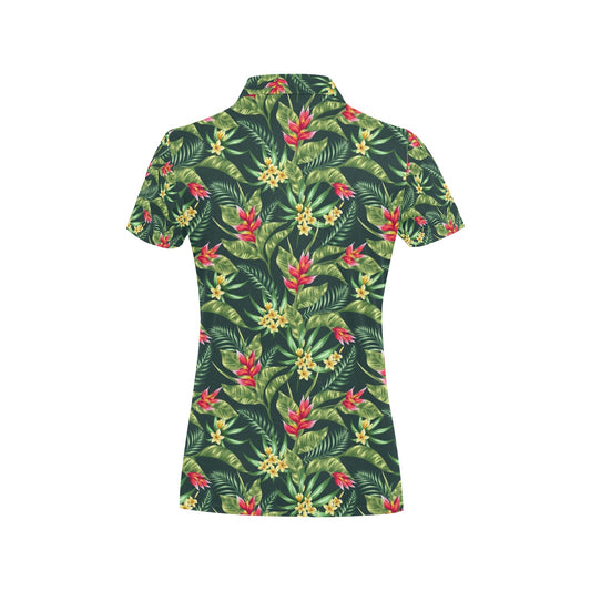 Tropical Folower Red Heliconia Print Women's Polo Shirt