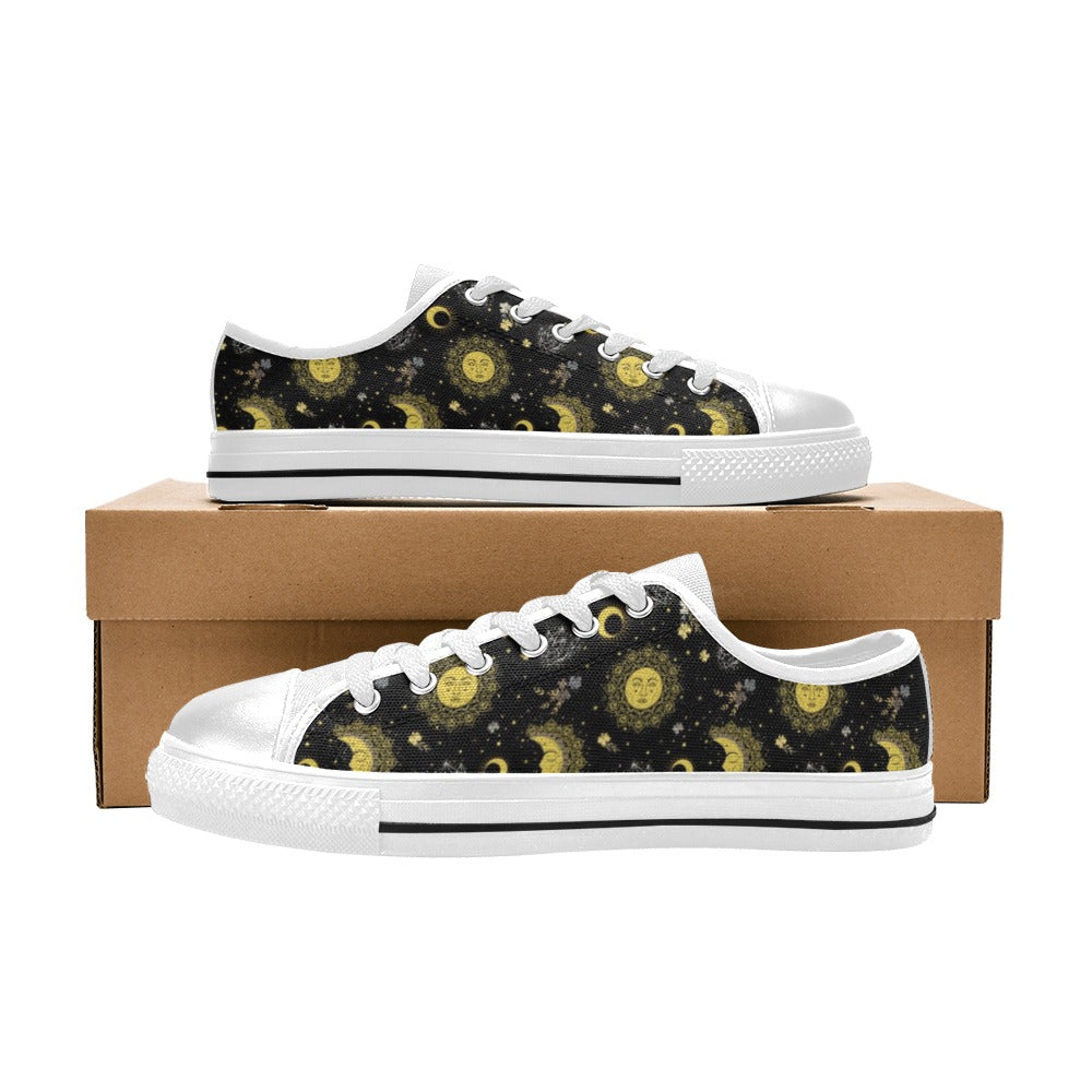 Sun Moon Print Design LKS301 Women's White Low Top Shoes